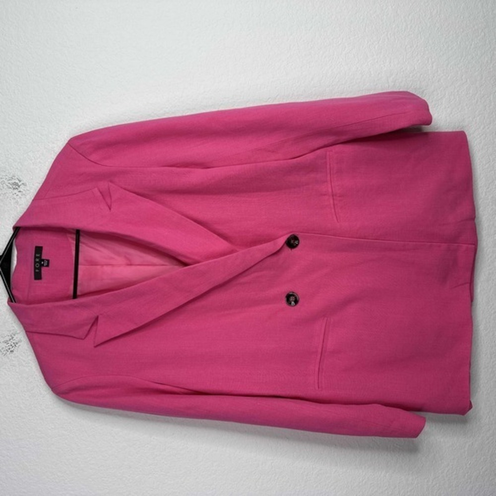 FORE Blazer Womensβ Medium Pink 2-Button Linen Blend Jacket Career Business